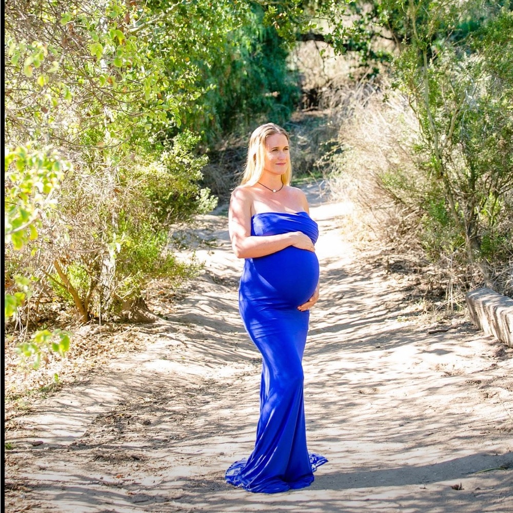 Sew Trendy Elegant Blue Strapless Maternity Dress